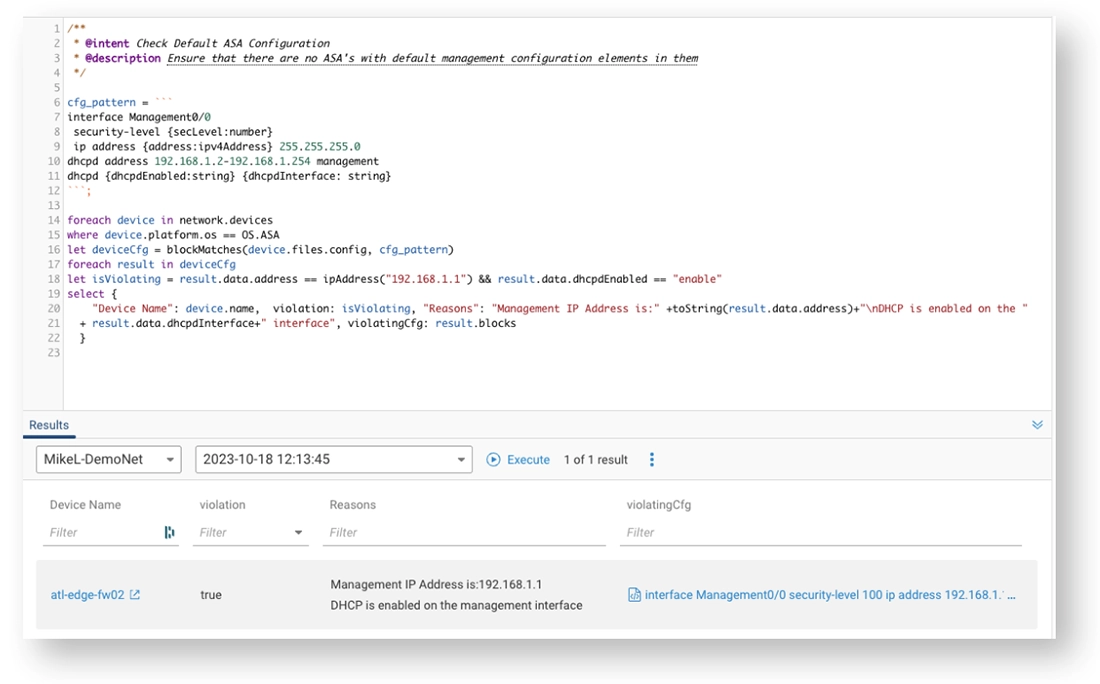 Sample NQE verification check for default device configurations