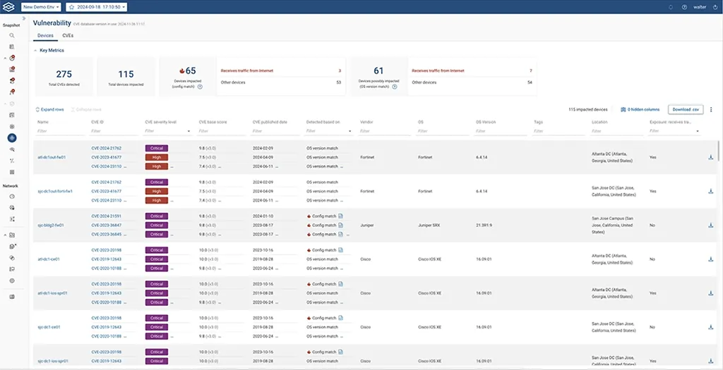 Network Risk Assessment interface